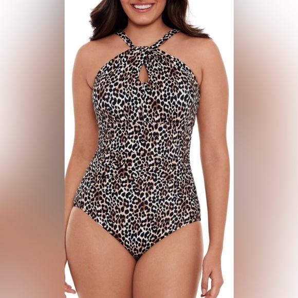 Elegant Leopard Print One Piece Swimsuit - Picture 1 of 8